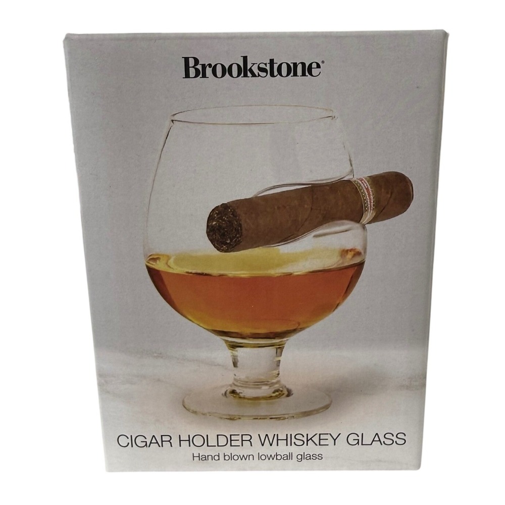 Brookstone Hand Blown Cigar Holder Whiskey‎ Glass Lowball Tumbler Gift NEW